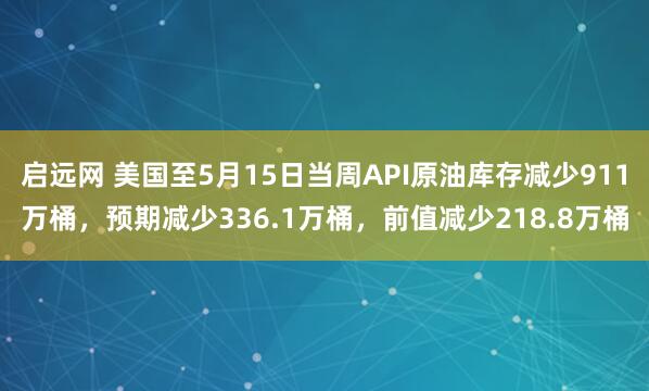 启远网 美国至5月15日当周API原油库存减少911万桶，预期减少336.1万桶，前值减少218.8万桶